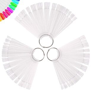 150 Pcs Clear Nail Swatch Sticks with Ring, Fan Shape Nail Art Tips, False Nail Sample Sticks, Nail Practice Color Display, Transparent Board