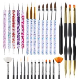 Artdone 31pcs Nail Art Brushes, Nail Art Tool Set, Dotting Tools, Dust Brush,Striping Brushes for Long Lines, Drawing Pen For Gel Polish Design supply