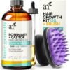 ArtNaturals Organic Rosemary & Castor Hair Growth Oil + Scalp Massager Set – Hair Styling Oils for Dry, Itchy Scalp, Thickening & Hydration - Scalp Oil Products For Damaged Hair...