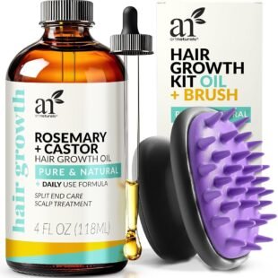 ArtNaturals Organic Rosemary & Castor Hair Growth Oil + Scalp Massager Set – Hair Styling Oils for Dry, Itchy Scalp, Thickening & Hydration - Scalp Oil Products For Damaged Hair...