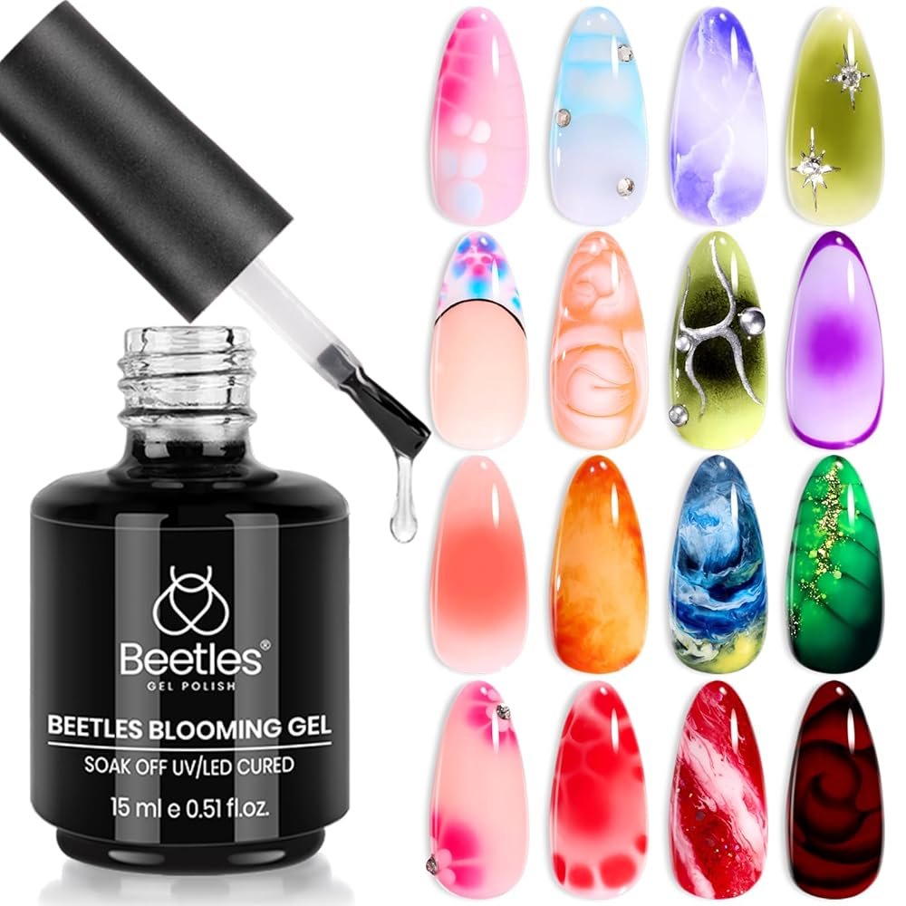 Beetles Blooming Gel 15ml Clear Uv Led Blossom Gel Polish for Spreading Effect Marble Natural Stone Watercolor Floral Print Soak off Diy Nail Art Design Manicure Gift for Women