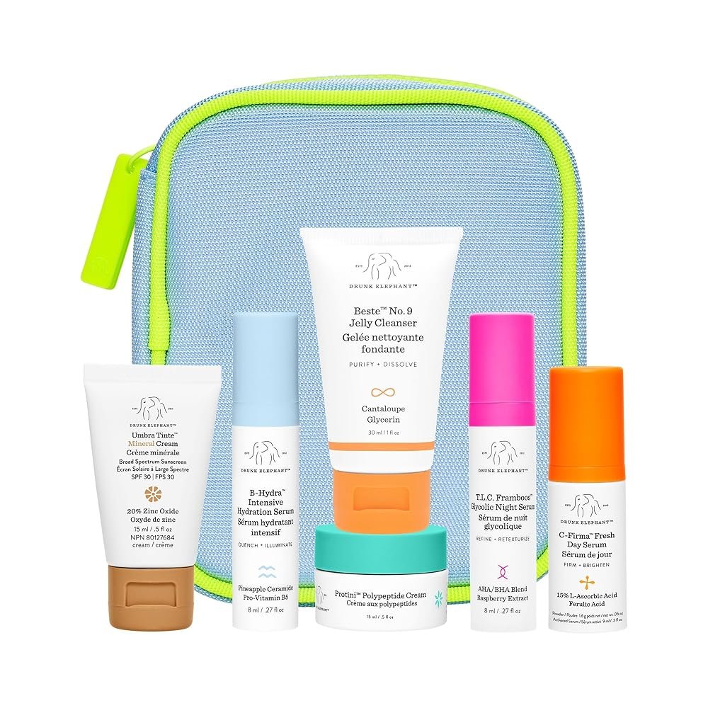 Drunk Elephant The Littles 7.0 Kit - 6 Travel-Friendly A.M. and P.M. Essentials - Clean Clinical Skincare - Cruelty-Free - Dermatologist-Tested - Free of Essential Oils,...
