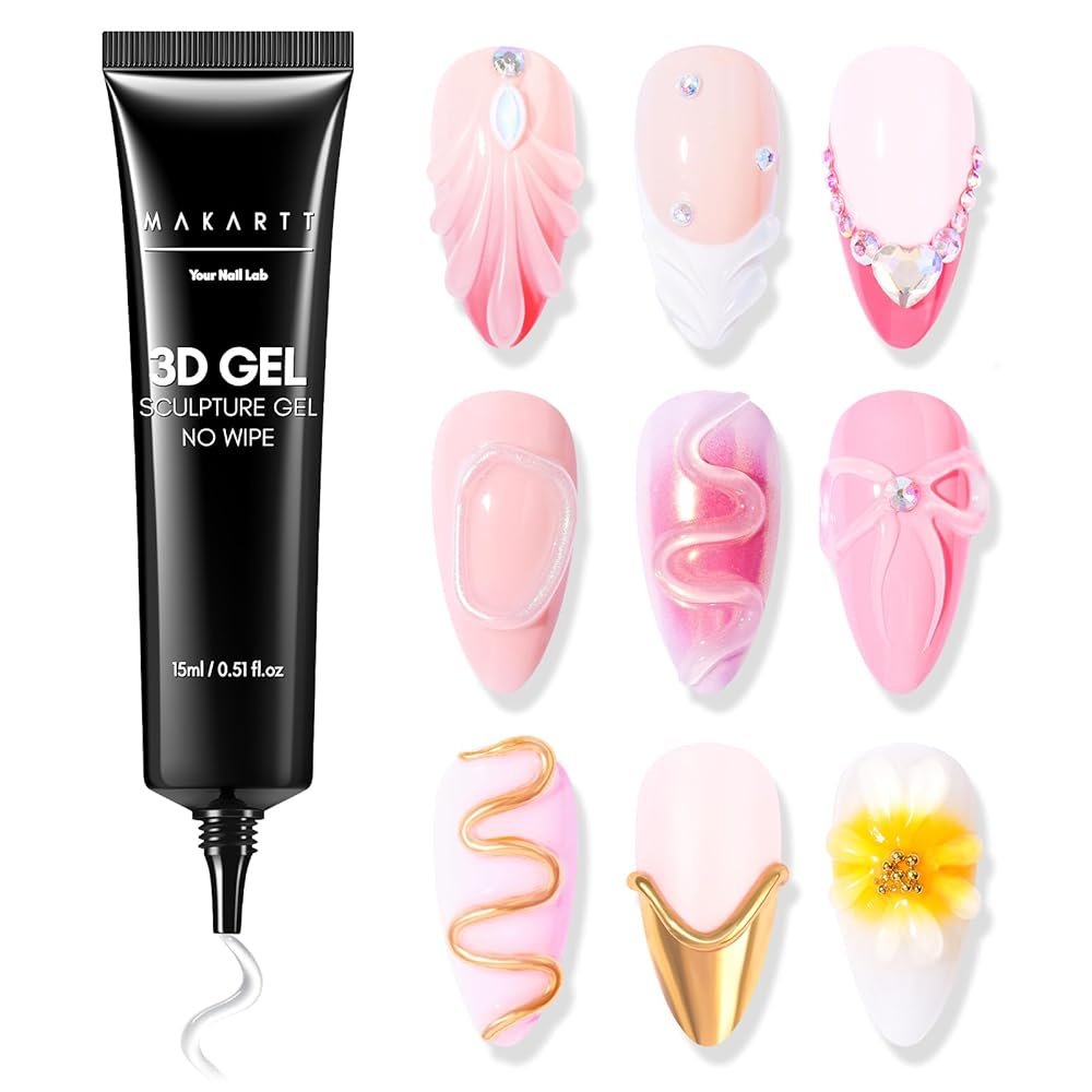 Makartt 3D Gel Nail Art - 3D Nail Gel Sculpting Gel Nail Glue 15g No Wipe Clear Gel Polish for Nail Designs DIY Nail Art Glue for Drawing, Molding, Sculpture, Gems and Decoration