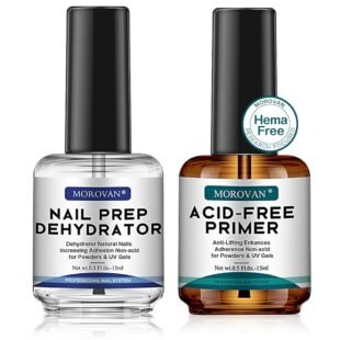 Morovan Professional Natural Nail Prep Dehydrate and Acid-Free Primer, Dehydrator for Acrylic and Gel Nail Polish, Non Acid Primer for UV Gels Fast Dry Superior Bonding Agent...