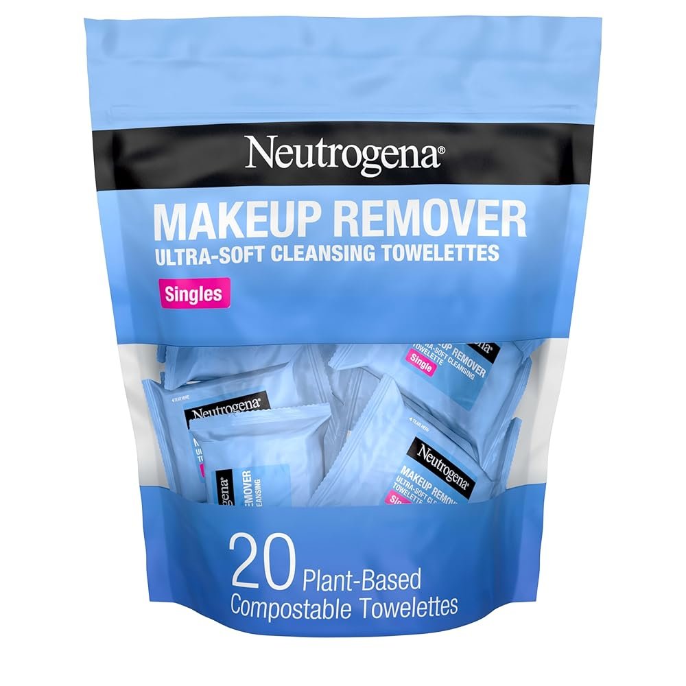 Neutrogena Makeup Remover Wipes Singles, Individually Wrapped Face Wipes, Daily Facial Cleanser Towelettes, Gently Removes Oil & Makeup, Alcohol-Free Makeup Wipes, 20 ct