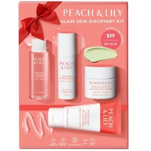 Peach & Lily - Glass Skin Discovery Kit (4 Products) - Cleanser, Essence, Serum, & Cream - Facial Skincare Set - Acne Routine - Trial & Travel Size - Vegan, Gluten Free, &...