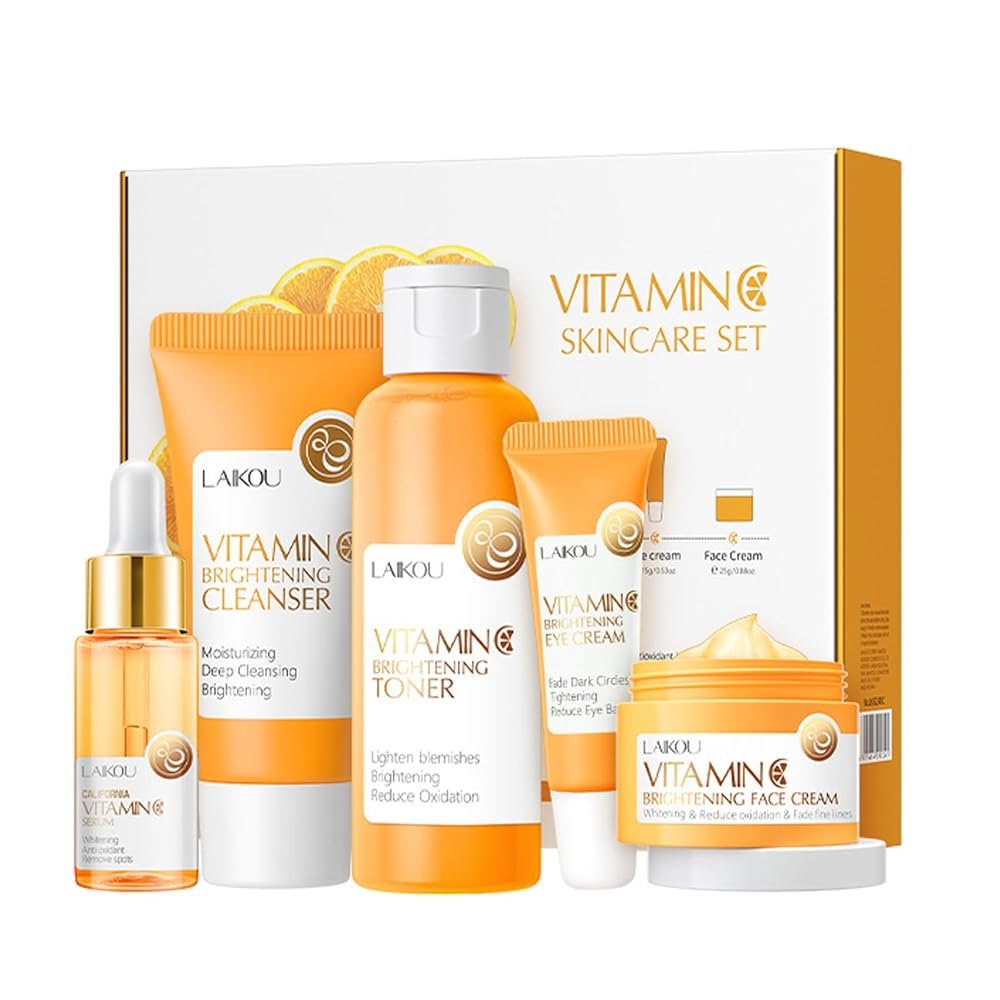 Skincare Gift Set for Teenage Girls,Vitamin C Skin Care Set - 5 Piece Gentle Skin Cleaning & Care Travel Size Kit With Cleanser, Toner, Face Serum,Eye Cream,Face Cream Brighten...
