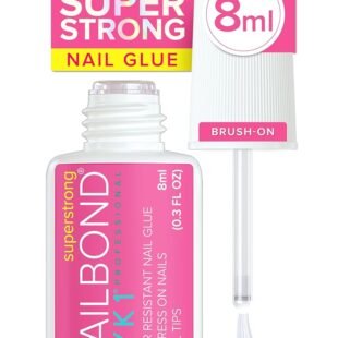Super Strong Nail Glue for Press On Nails, Nail Tips & Acrylic Nails (8ml) NYK1 NailBond Brush On Glue for Press Ons, Tips & Acrylics - Long Lasting, Maximum Strength, Mess-Free...