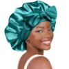 YANIBEST Silk Bonnet for Sleeping Women Satin Bonnet Double Layer Satin Lined Hair Bonnet with Tie Band Curly Hair Blue Zircon