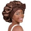 YANIBEST Silk Bonnet for Sleeping Women Satin Bonnet Double Layer Satin Lined Hair Bonnet with Tie Band Curly Hair Brown